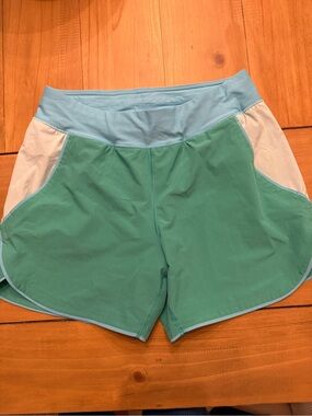 Lands' End Seafoam Green Athletic Shorts with Light Blue Waistband